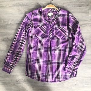Weatherproof Vintage Plaid Pullover Women Blouse